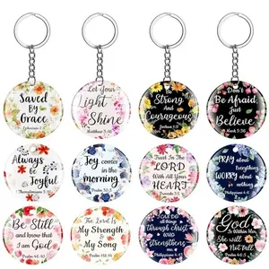 Acrylic Spiritual Keychain - 12 Inspirational Bible Verse Designs, Flexible & Sturdy, Featuring Beautiful Text & Colorful Graphics, Round Shape