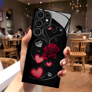 Rose Heart Pattern Premium Glass Phone Case, Tempered Glass Cover, High-Quality Business Style, Fits Samsung S25, S24, S23, S22, S21, Note10, Note20, A55, A54, A53, A52, A36, A35, A34, A33, A23, A15, A14, A13