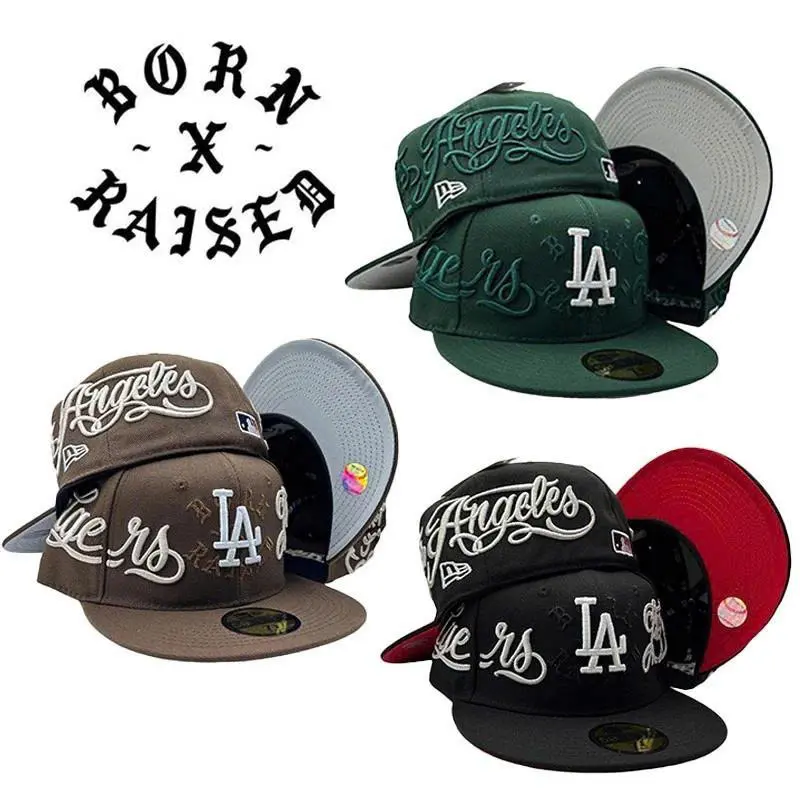 Streetwear 3D Script Embroidery Flat Bill Fitted Hat - Old English Lettering Unisex Baseball Cap