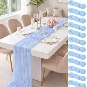 1/2/6/12pcs Light Blue Pleated Table Runner, Folding Tablecloth, Festive Birthday Decor Wedding Decor Holiday Home Decor Party Room Table Decoration Table Cloth, Table Flag, Solid Color Table Cover, Birthday Decor Wedding Decor