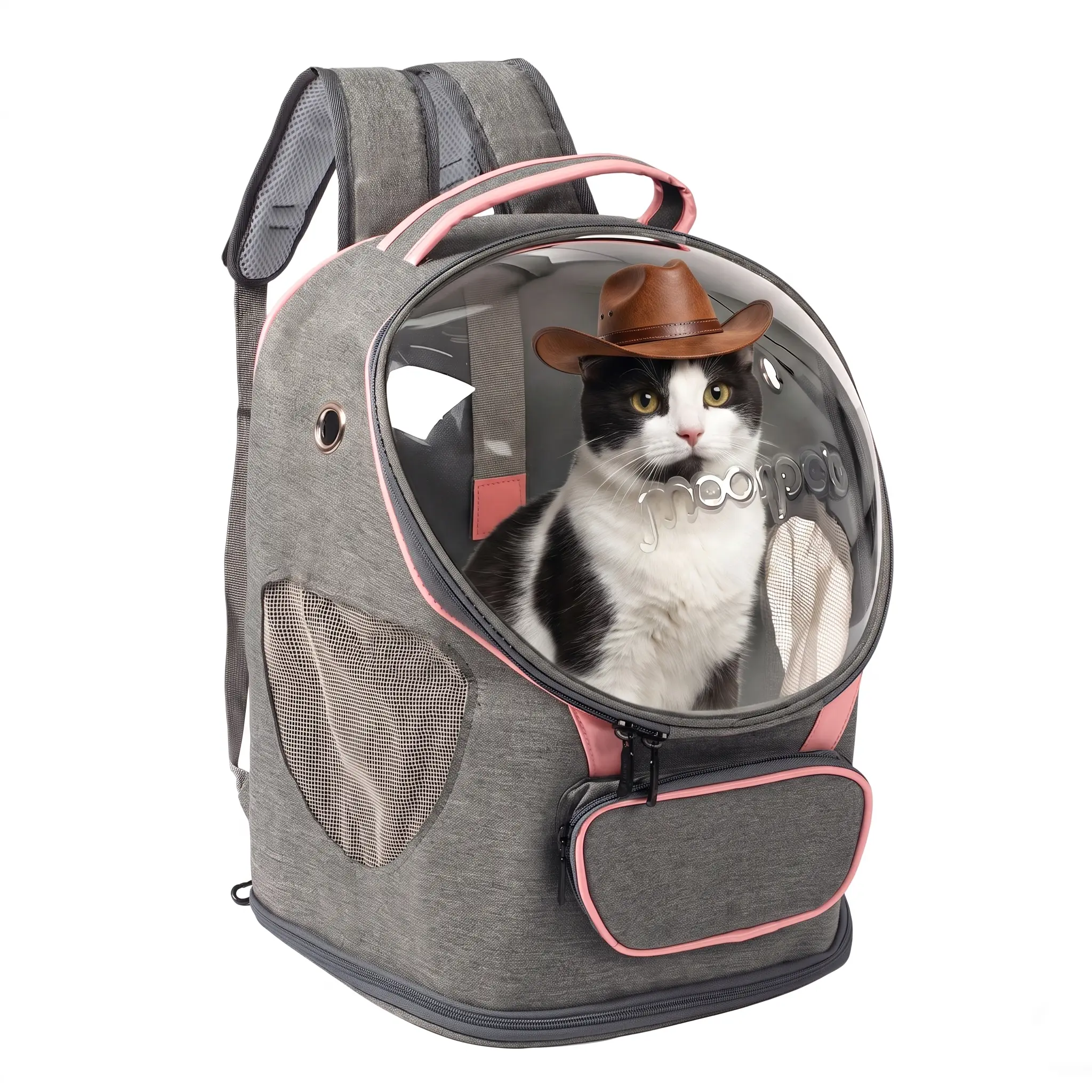 Transparent Space Capsule Cat Carrier Bubble Backpack with 360° View, Bubble Window, Breathable Pet Travel Bag, Padded Shoulder Straps, Sponge Cushion, Airline Friendly, Safe Harness for Cats & Small Dogs