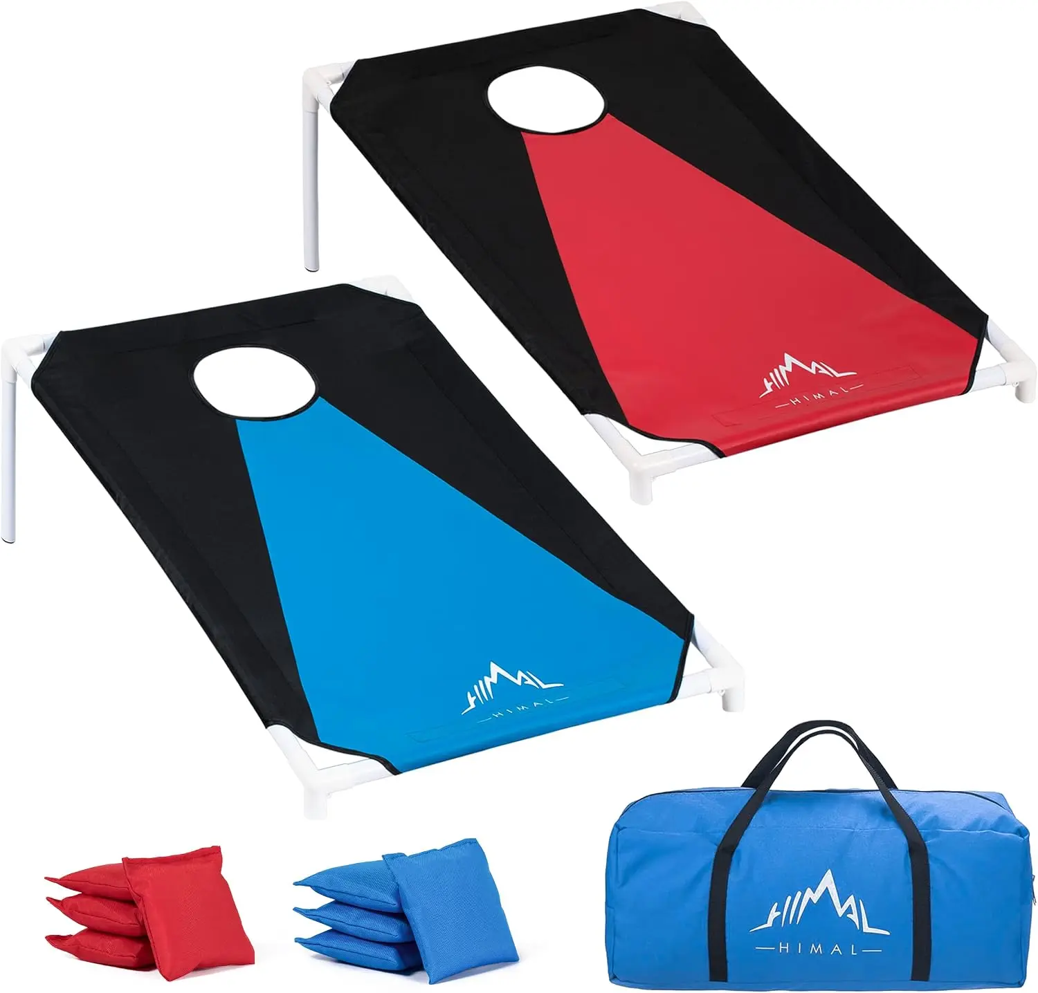 PVC Frame Rectangular Cornhole Board Set (3x2ft, 2.5kg) - 2 Portable Foldable Cornhole Boards, 8 Bean Bags, Blue-Red, Carrying Bag, Durability, Lightweight, Quick Setup, Anti-Slip, Easy Storage, Travel-Friendly Outdoor Furniture for Adults