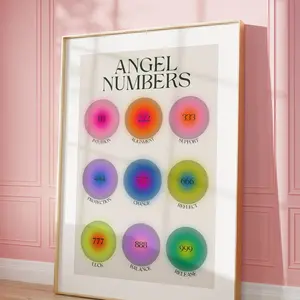 Angel Numbers Poster Print, Gradient Aura Art, Angel Number Collection, Positive Energy Wall Art, Trendy Dorm Room Decor, Spiritual Aesthetic Print, 5 Size, 8x12 to 27x40 inch, Room Decor, Unframed