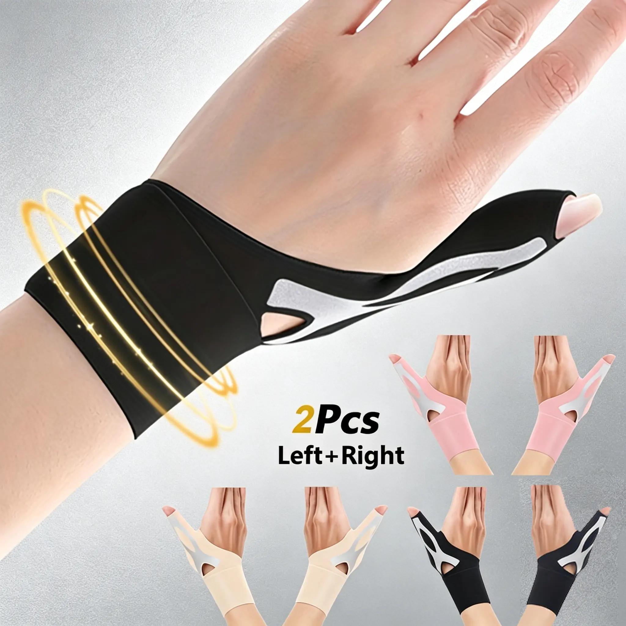 Unisex 2-Piece Thumb & Wrist Compression Sleeves, Elastic Support Gloves for Gaming, Sports - Fits Left & Right Hands