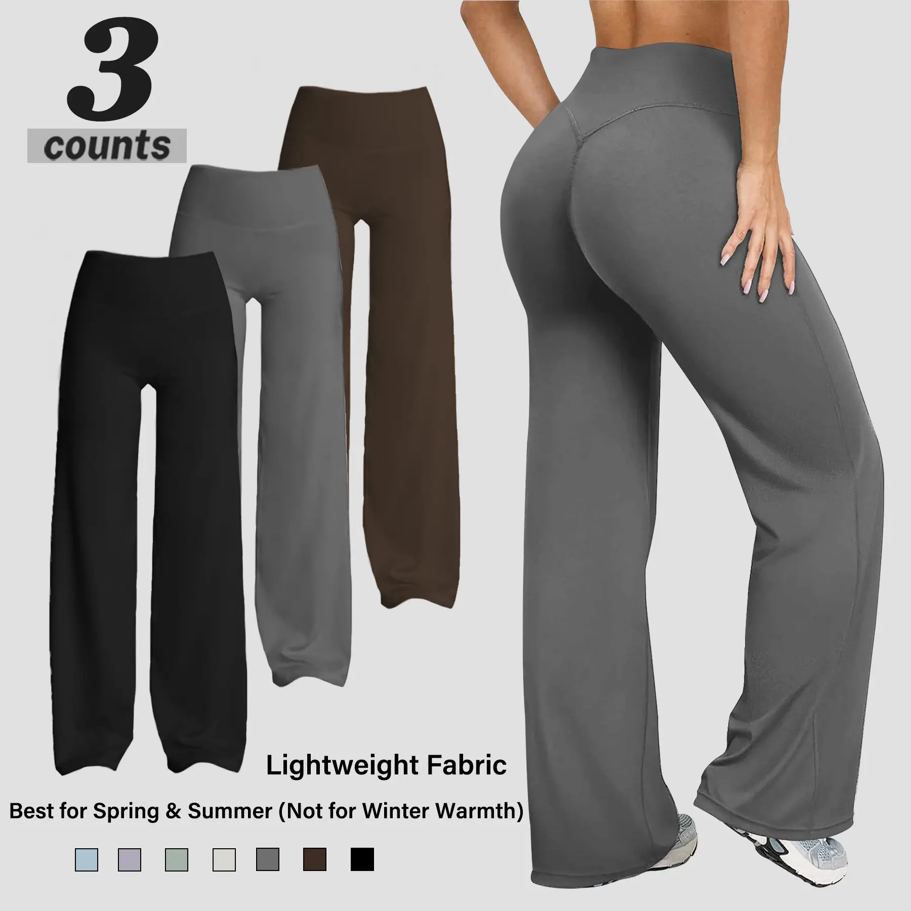 Women's Chic Flared Knitting Pants, Plain High-Waisted Stretchy Bottoms with V-Back Seam for Everyday Yoga and Lounge Wear