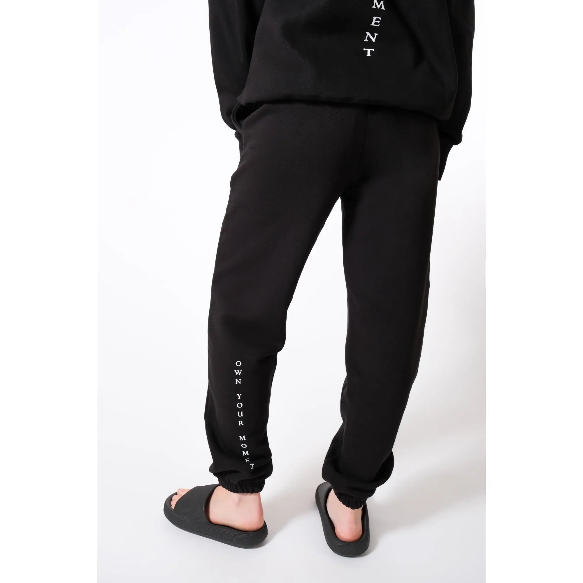 Birdiebee "Own Your Moment" Signature Women's Oversized Black Fleece Sweatpants: Drawstring & Pockets