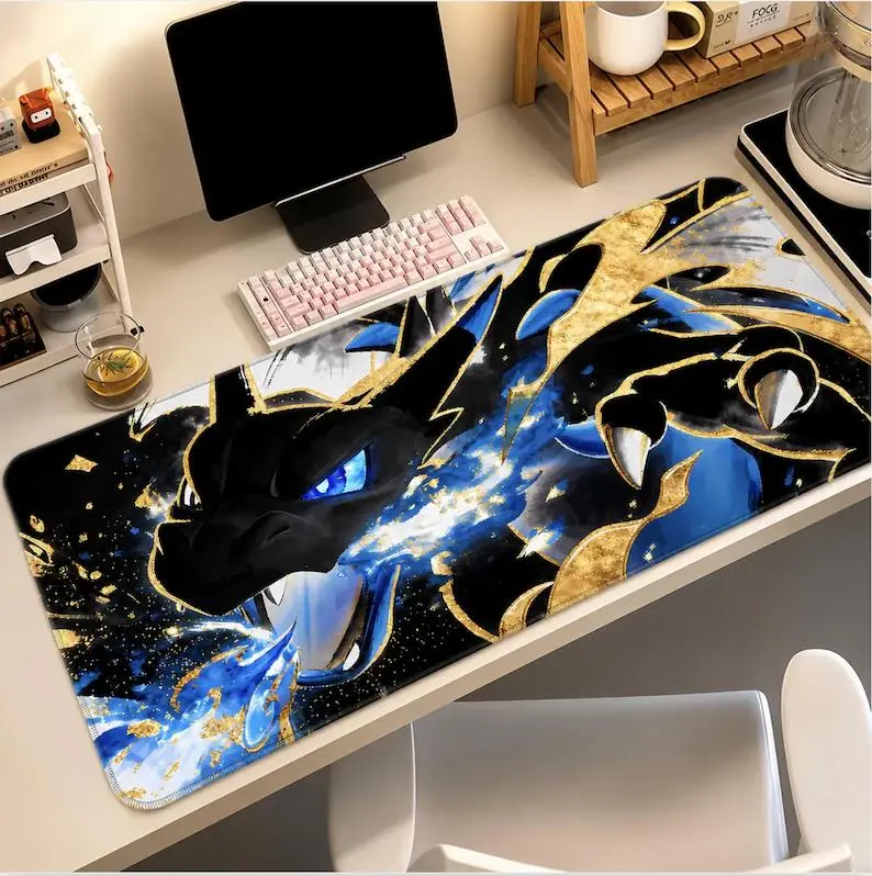 CCharizardd Mouse Pad XL, Mega Evolution Desk Mat, Dragon Fire Desk Setup, TCG Playmat Gaming Card Games