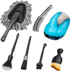 【FathersDayGift】 THINKWORK Car Interior Cleaning Kit, Car Duster Interior Detail Brush, Including 6-Piece Car Detailing Brush Set, Complete Auto Accessories for Women and Men Gift