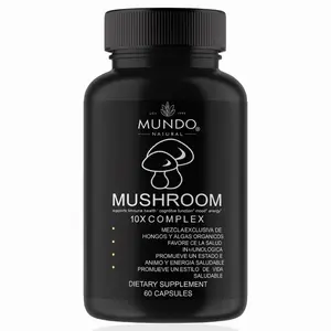 Mundo Natural Mushroom 10X Complex Dietary Supplement - 60 Capsules for Immune Health & Energy Support