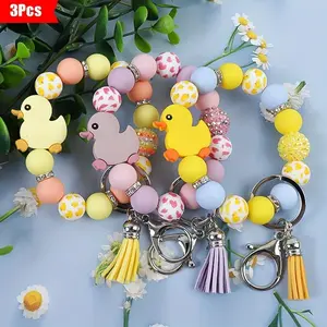 3 Cute Cartoon Duck Silicone Bead Keychains | Perfect for hanging on bags, cars, and handbags | Fun Accessories | Holiday Gifts