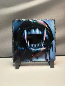 Seraphina Grey Take A Bite - It will only hurt a little bit....  Up your aesthetic with our Dripping Vampire Fangs Slate Art