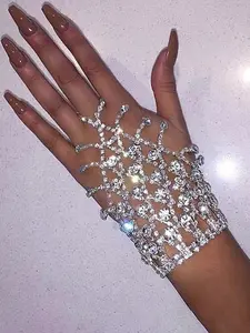 Rhinestone Decorated Link Bracelet, Elegant Jewelry for Women for Party, Daily Clothing Decor, Trendy All-match & Exquisite Jewelry for Birthday Gift, Rhinestone Bangle Bracelet