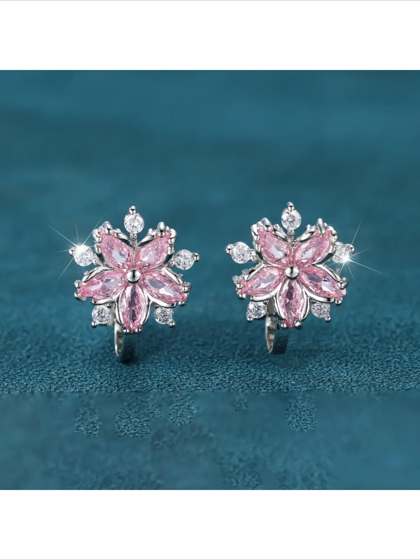 Trending Hot Sale Colored Diamond Cherry Blossom Zircon Clip Earrings Great Choice For No Ear Hole Sweet Delicate Versatile Matching Daily Outfit Fashion Ear Accessories Popular