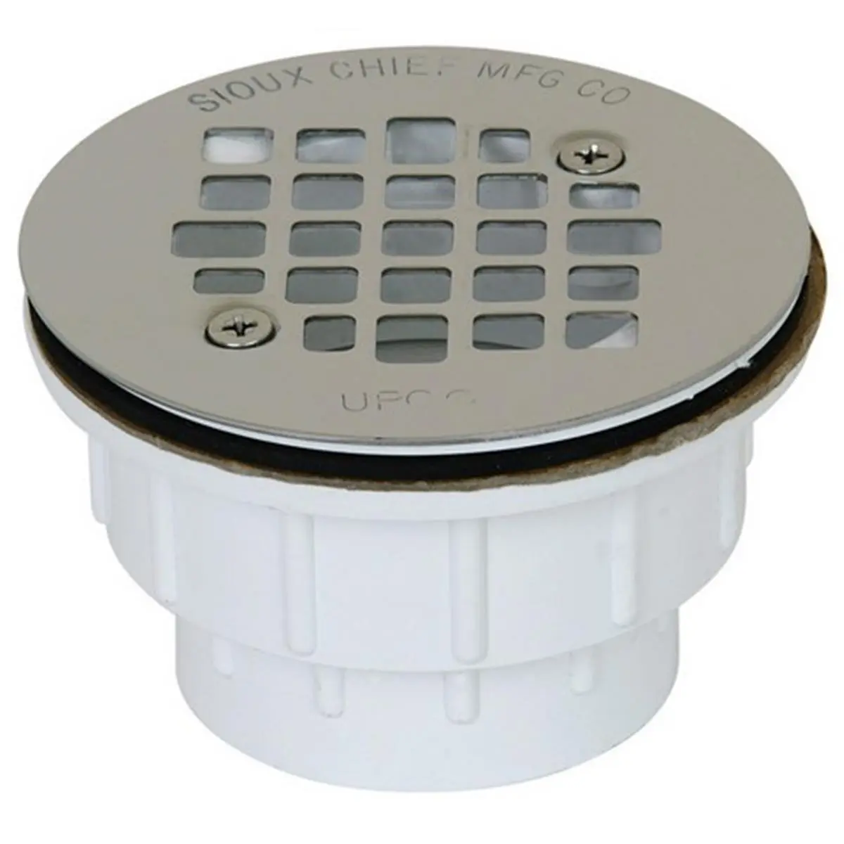 Sioux Chief 825-2P Round Shower Drain, 2 in. Standard Size PVC/Steel Fixture, White, for Bathroom Installation Supplies, Boating