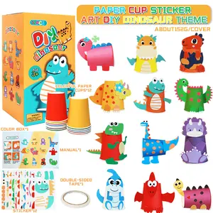 Dinosaur Paper Cup Sticker DIY Art Kit - 12PCS Creative Craft Set with Colorful Cups, Stickers & Tools, Dino-Themed Handmade Activity for Children's Art Exploration & Fine Motor Skill Building, Age 3+