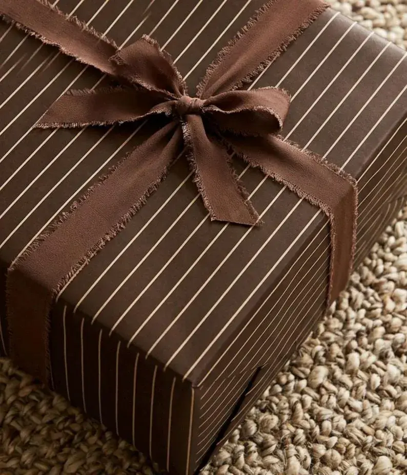 Luxury Neutral Christmas Wrapping Paper Set Brown Stripe Botanical Gift Wrap Minimalist Holiday Paper Elegant Wedding Baby Shower Wrap