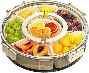 Multi-Compartment Snack Storage Tray with Rotating Organizer & Clear Lid Round Divided Dried Fruit Tray for Easy Access and Organization