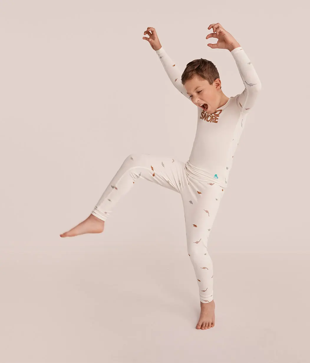 Kids Pajama Set Long Sleeve Snug Fit Viscose from Bamboo Cream Dino Snore Kids Pajama Set Long Sleeve Snug Fit Viscose from Bamboo Cream Dino Snore