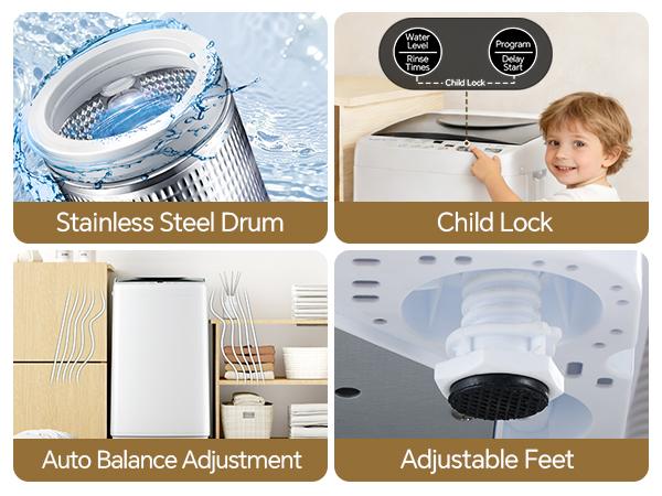 Portable Washing Machine, 7.7 lbs Full-Automatic Compact Laundry Washer, Stainless Steel Drum, 10 Wash Cycles, Auto-Balance Detection, LED Display, Mini Washer for Home, Apartment, Dorm Portable Washing Machine, 7.7 lbs Full-Automatic Compact Laundry Washer, Stainless Steel Drum, 10 Wash Cycles, Auto-Balance Detection, LED Display, Mini Washer for Home, Apartment, Dorm