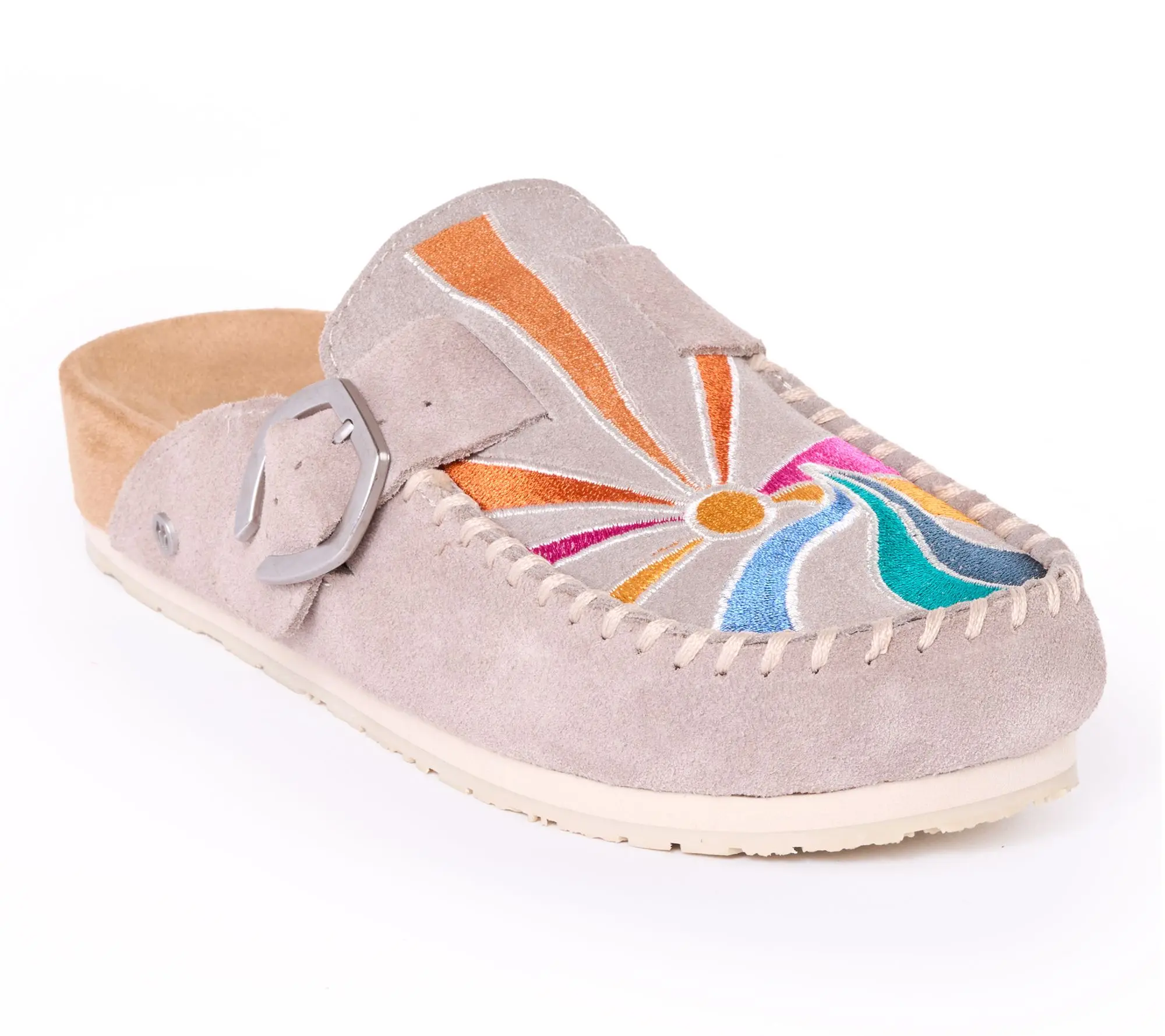 Minnetonka Women's Suede Embroidered Buckle Clog