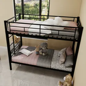 Twin Over Twin Bunk Bed with Built-in Ladder and Safety Guardrail, Heavy Duty Metal Bunkbeds, Convertible 2 Beds, Space Saving, Noise Free, No Spring Box Required