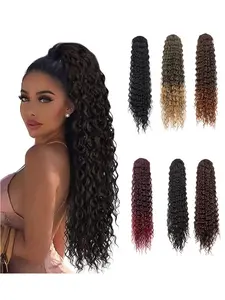 Women's Deep Hair Wig Ponytail Net Bag Drawstring Synthetic Curly Ponytail Braid, Synthetic Braiding Hair, Long Natural Look, Easy Wear Daily Use, Synthetic Extensions