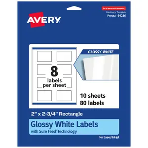 Avery Glossy White Rectangle Labels with Sure Feed, 2" x 2.75"
