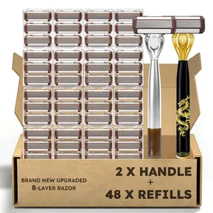 48/24 pcs 2026 upgraded 8-layer razor, featuring precision-engineered steel blades and lubricating strips for a smoother, painless shave. Includes two handles—the ideal choice for grooming men’s facial hair. A perfect gift for men.