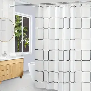 1pc geometric pattern shower curtain with hooks, hanging curtains for home decoration, non perforated bathroom partition curtains, warm and blackout curtains for spring and autumn seasons