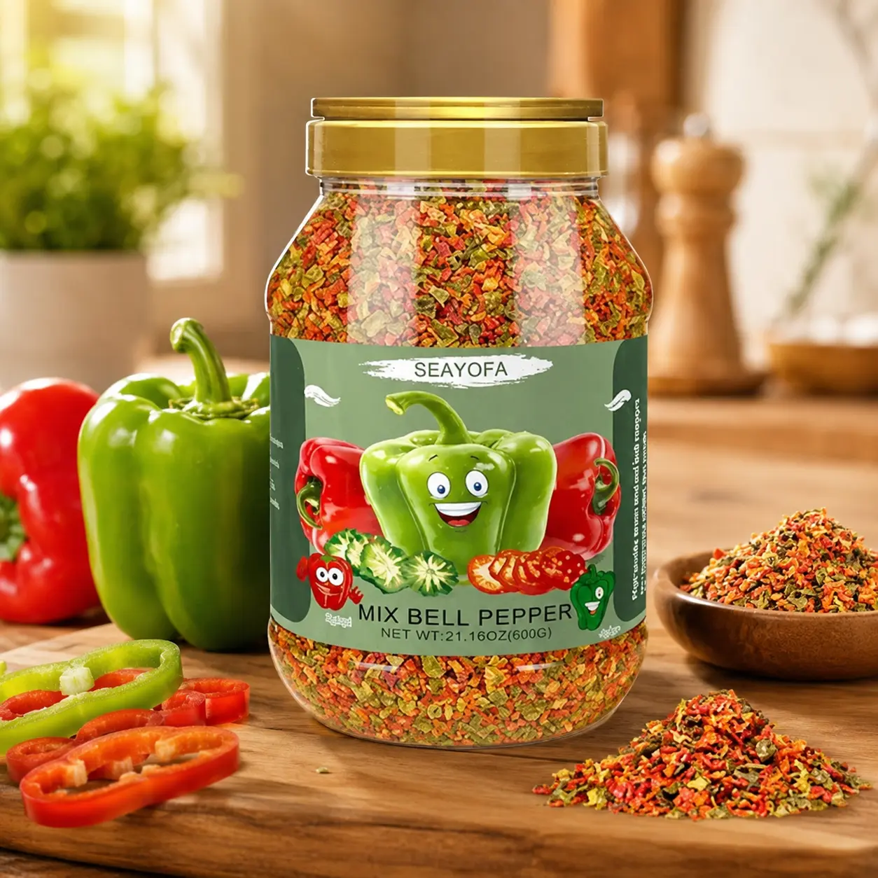 21oz Natural Dehydrated Bell Peppers Mix - Red & Green Flakes with Rich Flavor, Gluten-Free Staple for Ramen, Vegetable Soup, Camping Cooking Essentials