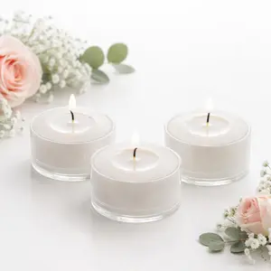 Efavormart 100-Pack White Unscented Tealight Candles, 7-Hour Extended Burn Time, Smokeless Clear Cups for Wedding Receptions & Long Events