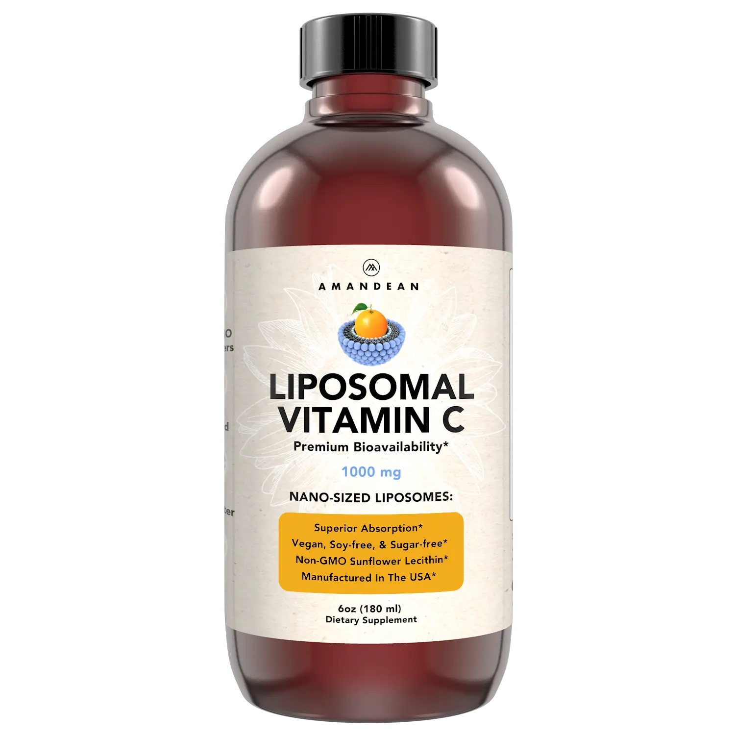 Amandean Premium Liposomal Vitamin C (6oz) - Liquid Formula with Fully Formed Liposomes. Pair with a Collagen Supplement for Increased Effectiveness. Immune Support.