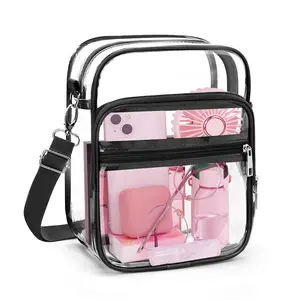 Clear Crossbody Bag, Stadium Approved Adjustable Shoulder Strap, PVC Fanny Pack Messenger Bag, Back to School for Students, Vacation, Security