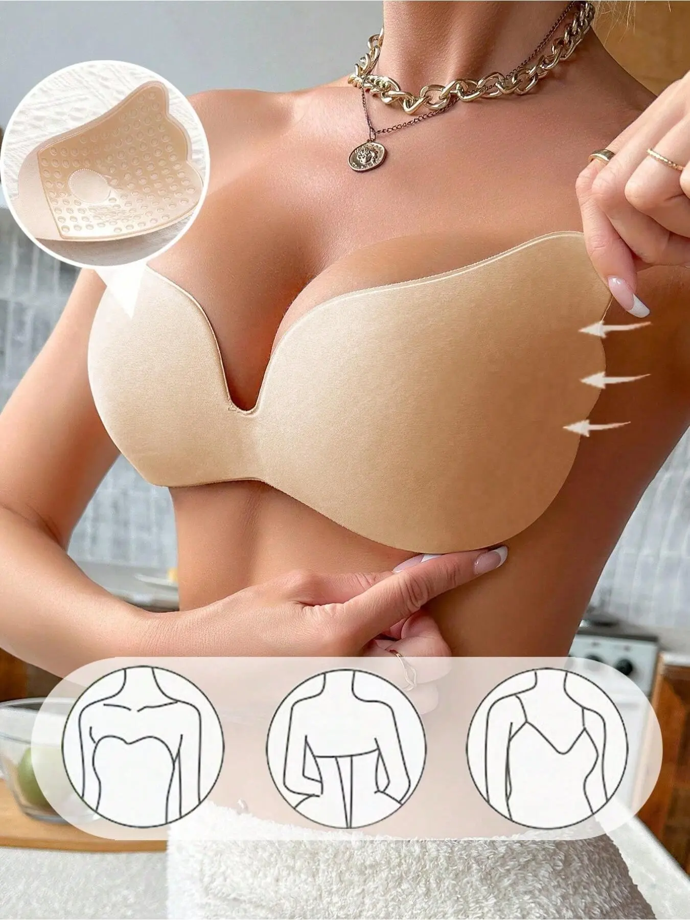 1pc sticky invisible wing bra-suitable for strapless and Backless dresses, breathable self-adhesive lifting pads, suitable for women, reusable, suitable for wedding dresses and dresses, Casual