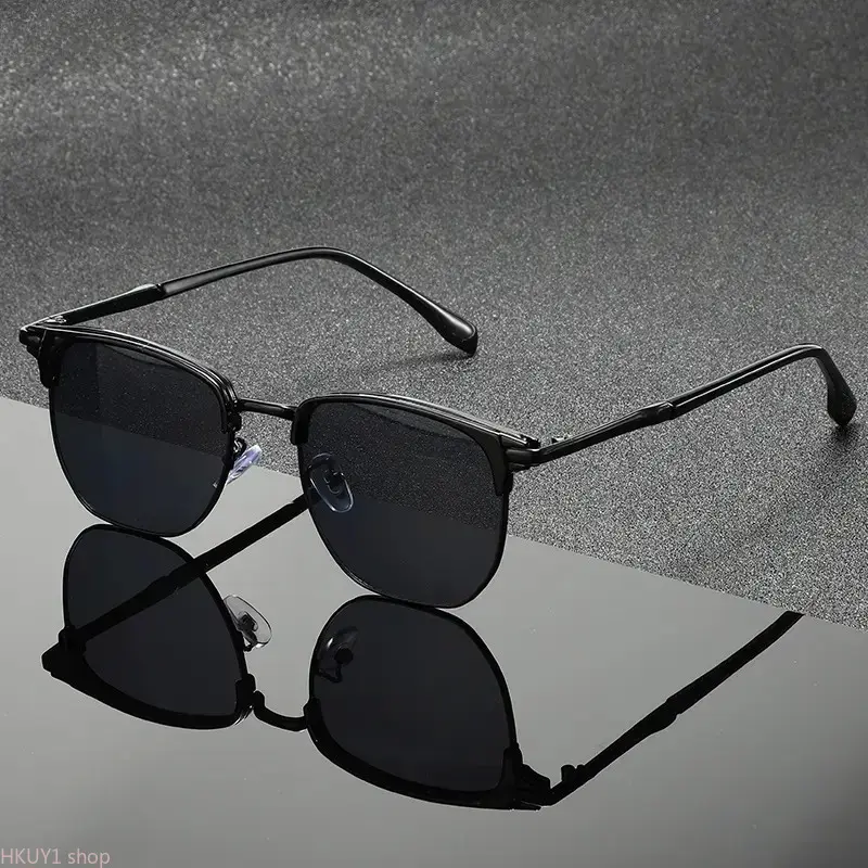 Men's Retro Browline Polarized UV400 Protective Sunglasses - Black Metal Square Frame, Enhances Visibility, Reduces Glare for Driving & Business, Uv Protective Sunglasses, Men's Sunglasses