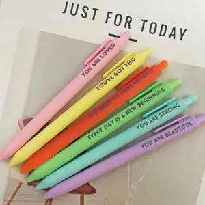 6-Pack Retractable Tip Rollerball Pens, Medium Point Black Ink, Plastic Rubberized Grip, Ambidextrous, Pocket Clip, Inspirational Empowering Texts Journaling Pen, Home & Party Bag Gift Supplies,summervibes