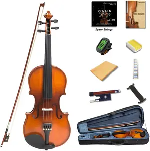 Violin Fiddle Solidwood for Adults Beginners Students, Spruce Top, Maple Back, Brazilwood Bow, with Hard Case, Shoulder Rest, Electronic Tuner and Extra Strings, Rosin Full Size