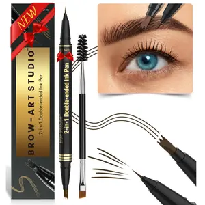 Brow Pencil 2-in-1 Dual-Ended Eyebrow Pen with 3-Prong Micro-Fork-Tip Applicator & Precise Brush-Tip for Natural-Looking Brows, Stay on All Day