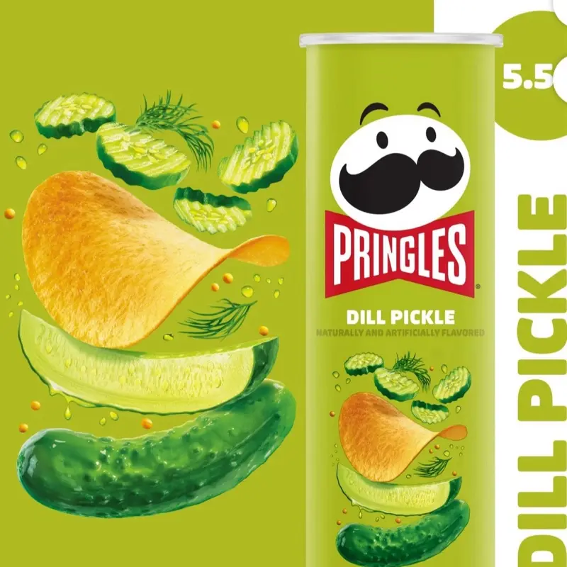 Dill Pickle Potato Crisps Chips 2 Pack 5.5 oz Canister Lunch Snacks Naturally and Artificially Flavored