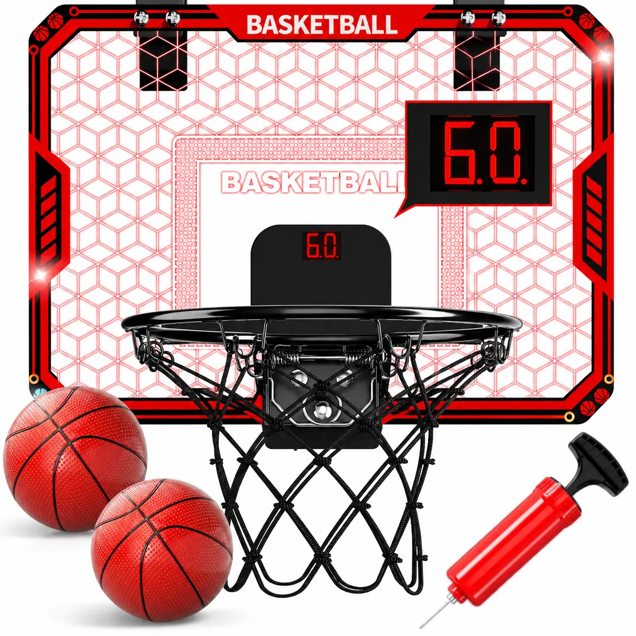 Wall-Mounted Quiet Mini Basketball Hoop Set with High-Elasticity BPA-Free Rubber Basketball - Unisex Ball Sports Equipment for 6-8 Years Kids, Quiet Mode, Height Adjust, Easy Installation, Indoor-Outdoor Developmental Toy