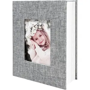 Photo Album 4x6 100 Pockets, Linen Cover Top Loader Vertical, Slip-in Picture Grey Pockets Albums for Wedding, Family, Anniversary, Baby, Vacation