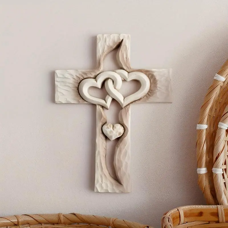 Heart Pattern Resin Wall Sculpture, 1 Count Interwoven Cross Design Wall Cross, Wall Mount Hanging for Bedroom, Ideal Wedding and Valentine's Gift, Religious Home Decor, Religious Decorations, Church Wall Decor