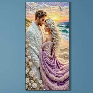 5D DIY Full Rhinestone Round Diamond Painting - Diamond Art Painting Kit Beach, Sunset, Egret Mosaic, Canvas - DIY Decorative Artwork, Home Wall Decor, Perfect for Valentine's Day, Independence Day, Birthday and Anniversary Gifts.