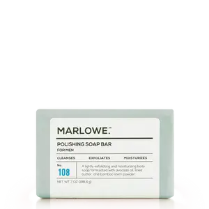 MARLOWE. No. 108 Polishing Soap Bar 7oz for Men - Exfoliating, Moisturizing & Cleansing Bar Soap Made with Natural Ingredients - Exfoliate Body Care Gentle Moisturize Avocado Oil Powder Shea Smooth Hydrating Hydrate