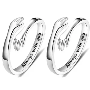 Sicbumi Couple Hug Ring - ALWAYS WITH YOU - Adjustable Ring Jewelry Hugging Hands Open Ring for Women Teen Girls for Men Promise Rings Jewelry Birthday Mothers Day Gifts for Dad Mom Wife Daughters Grandma Best Friend