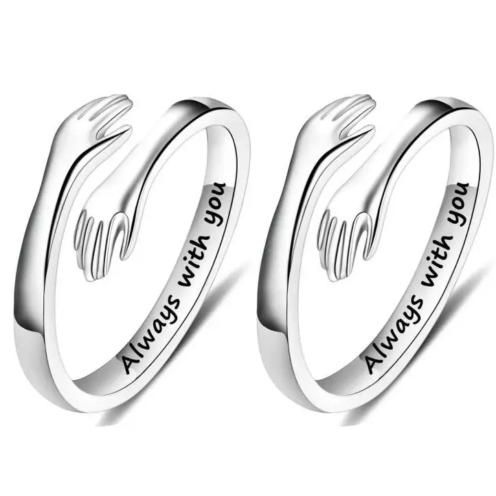 Sicbumi Couple Hug Ring - ALWAYS WITH YOU - Adjustable Ring Jewelry Hugging Hands Open Ring for Women Teen Girls for Men Promise Rings Jewelry Birthday Mothers Day Gifts for Dad Mom Wife Daughters Grandma Best Friend
