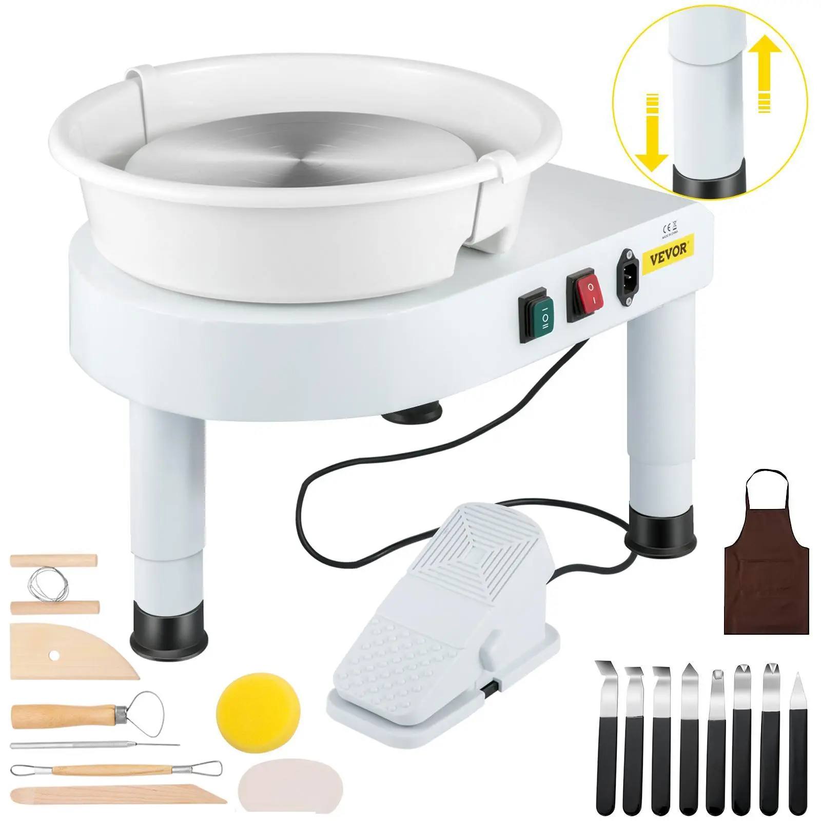 【Summerfinds】VEVOR Pottery Wheel, 11in Ceramic Wheel Forming Machine, 0-300RPM Speed Manual Adjustable 0-7.8in Lift Leg, Foot Pedal Detachable Basin, Sculpting Tool Accessory Kit for Work Art Craft DIY
