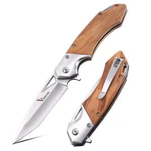 Viuorwi Valor D2 Steel Folding Knife – Olive Wood Handle, Liner Lock, EDC Pocket Knife for Camping Hiking Outdoor