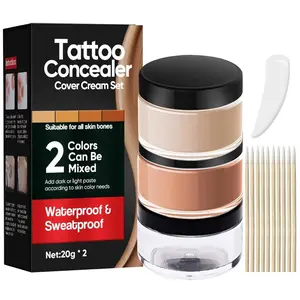 Tattoo Concealer Cover Cream Set 20g x 2 Waterproof & Sweatproof Concealer Stick Kit for Dark Spots Scars Vitiligo Hydrating Flawless Coverage