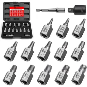 15 Pieces Screw Extractor Set, Easy Out Bolt Extractor Kit, 3/8" Inch Drive Hex Head Multi-Spline Bolt Remover Kit Tool for Removing Stripped, Broken Rusted Bolts Screws